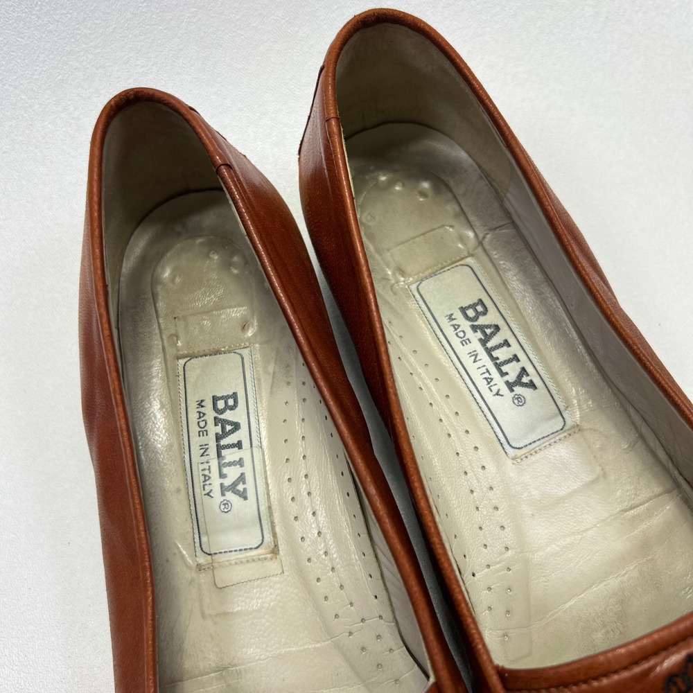 VINTAGE Bally Womens Brown Leather Crest Loafers Size 8M Italy Low Heel Flats - Picture 3 of 14